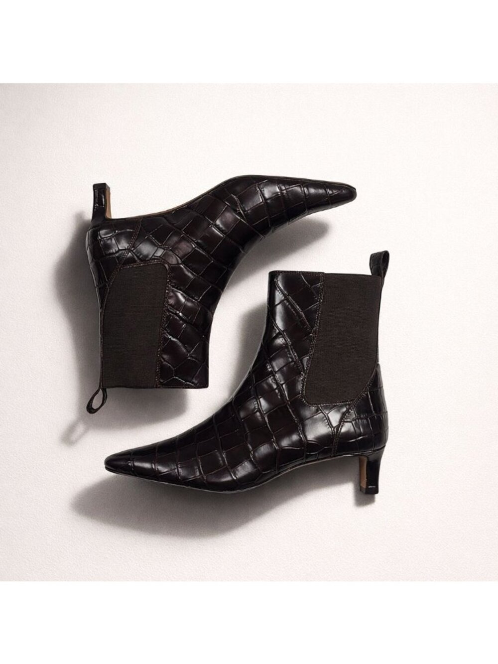 Madewell The Dimes Chelsea Boot Croc-Stamped Leather Women 7M Coffee Bean Brown